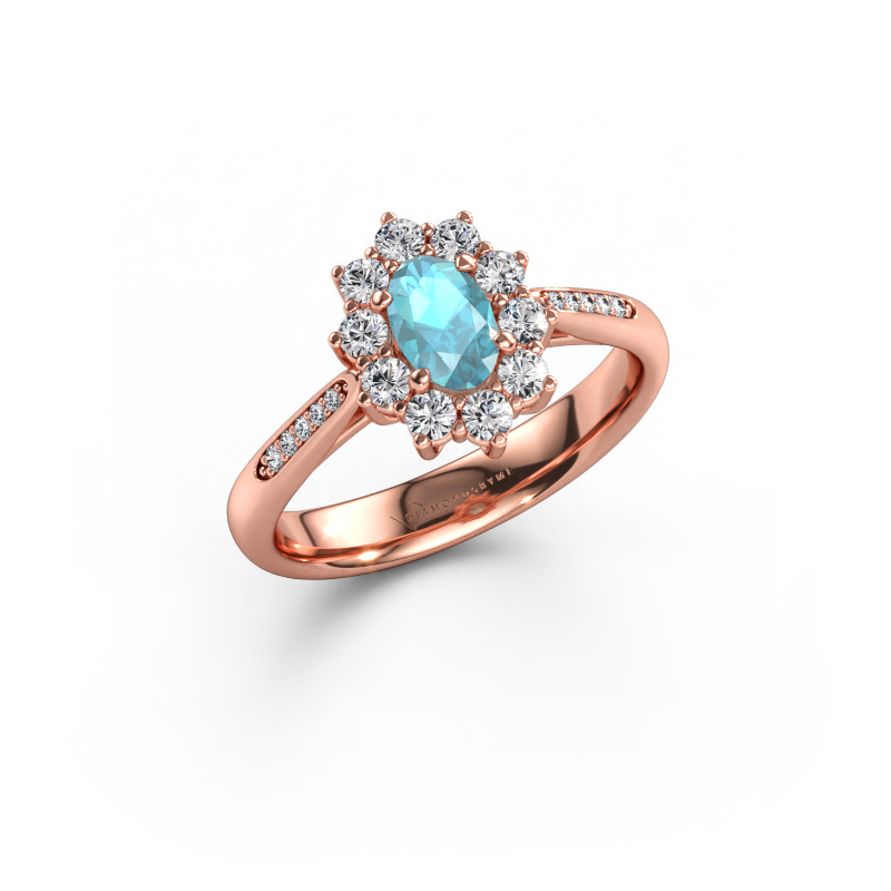 Bild av Förlovningsring Leesa 2 585 roséguld Blå topas 6x4 mm