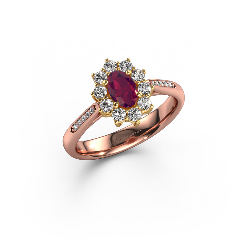 Image of Engagement ring Leesa 2 585 rose gold Rhodolite 6x4 mm