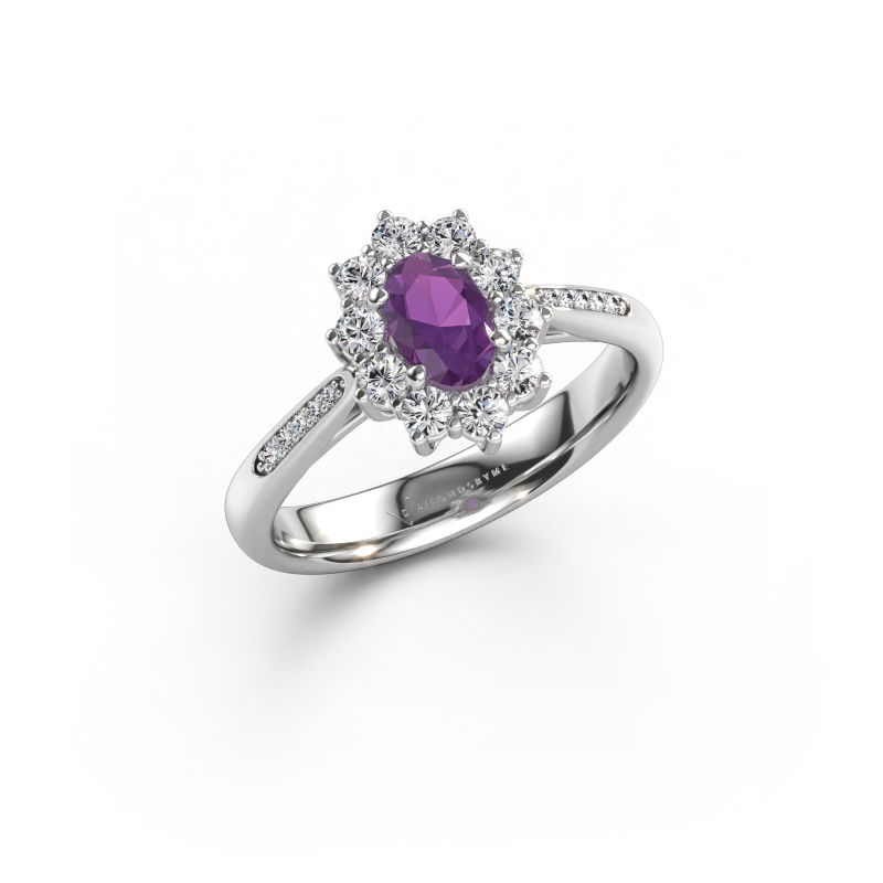 Immagine di Anello di fidanzamento Leesa 2 585 oro bianco Ametista 6x4 mm