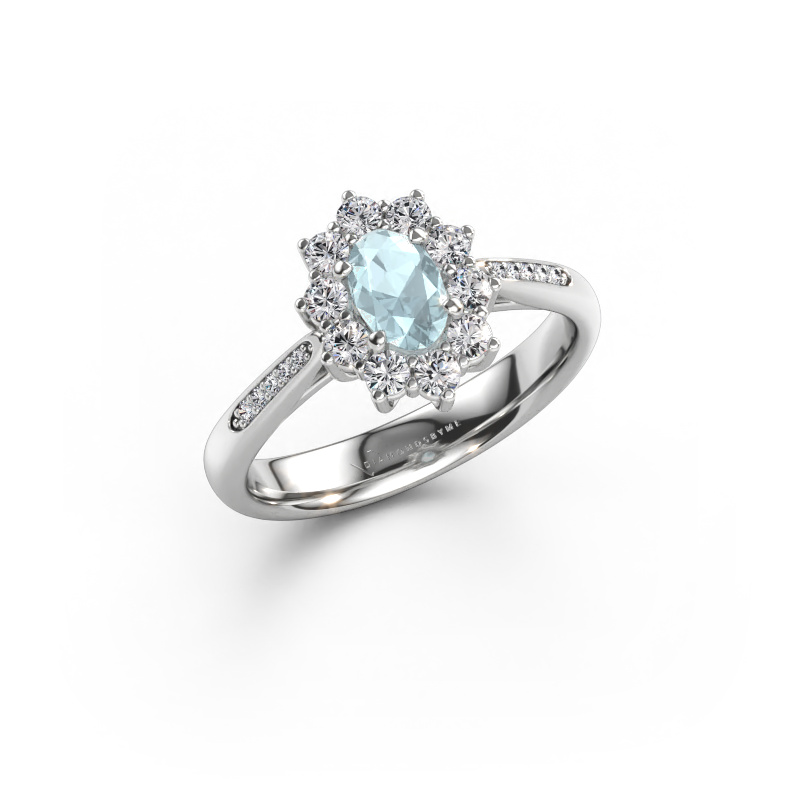 Immagine di Anello di fidanzamento Leesa 2 585 oro bianco Acquamarina 6x4 mm