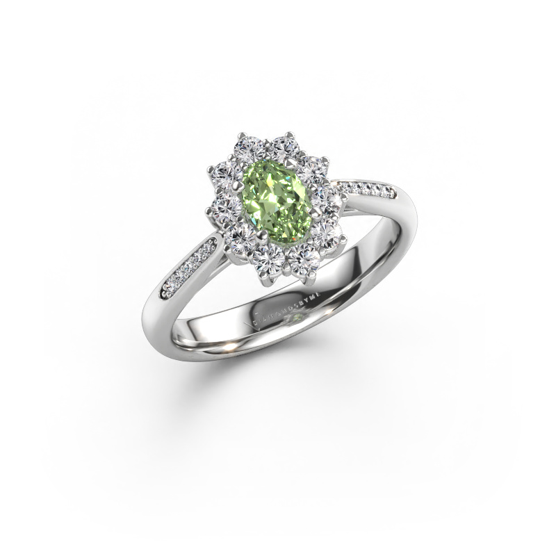 Bild av Förlovningsring Leesa 2 585 vitt guld Grön labbodlad diamant 6x4 mm