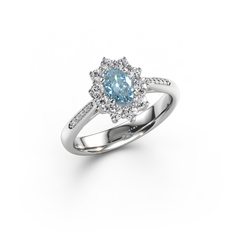 Immagine di Anello di fidanzamento Leesa 2 585 oro bianco Diamante lab grown blu 6x4 mm