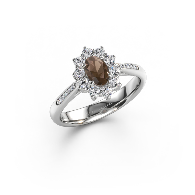 Immagine di Anello di fidanzamento Leesa 2 585 oro bianco Quarzo fumé 6x4 mm
