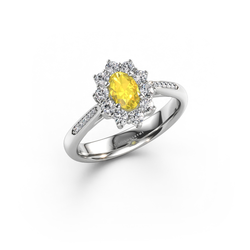 Imagen de Anillo de compromiso Leesa 2 585 oro blanco Zafiro amarillo 6x4 mm