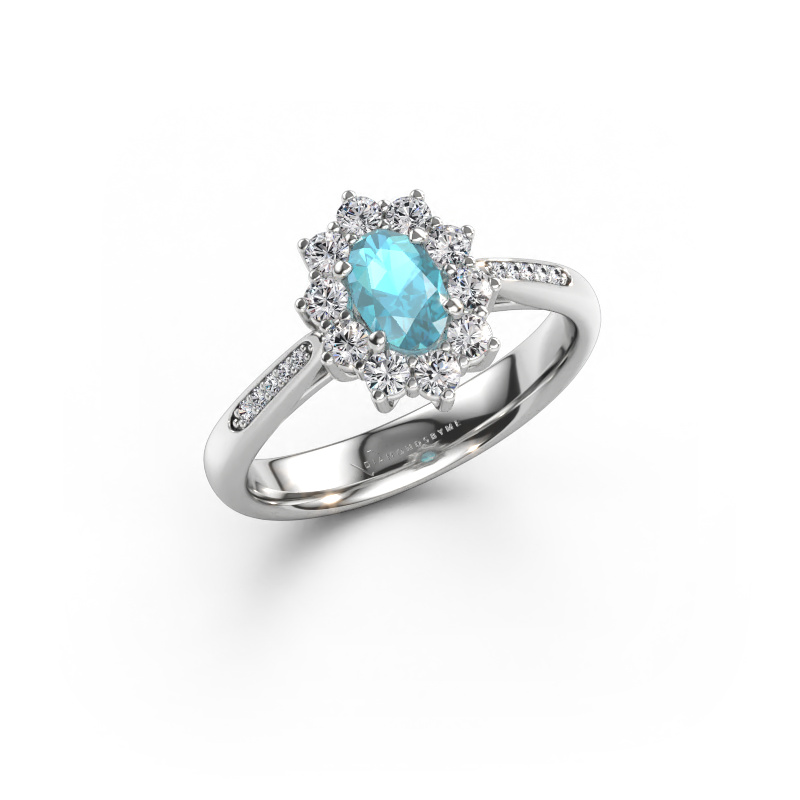 Immagine di Anello di fidanzamento Leesa 2 585 oro bianco Topazio blu 6x4 mm