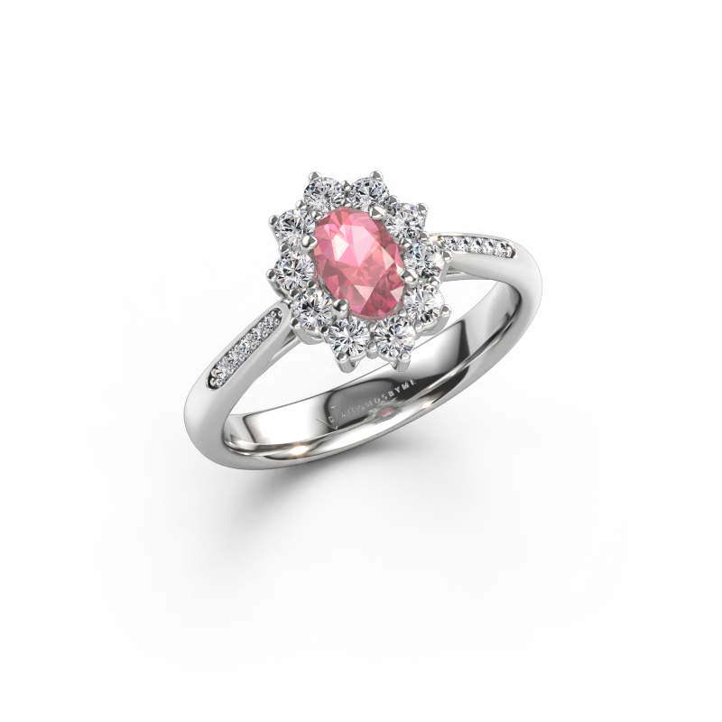Immagine di Anello di fidanzamento Leesa 2 585 oro bianco Tormalina rosa 6x4 mm