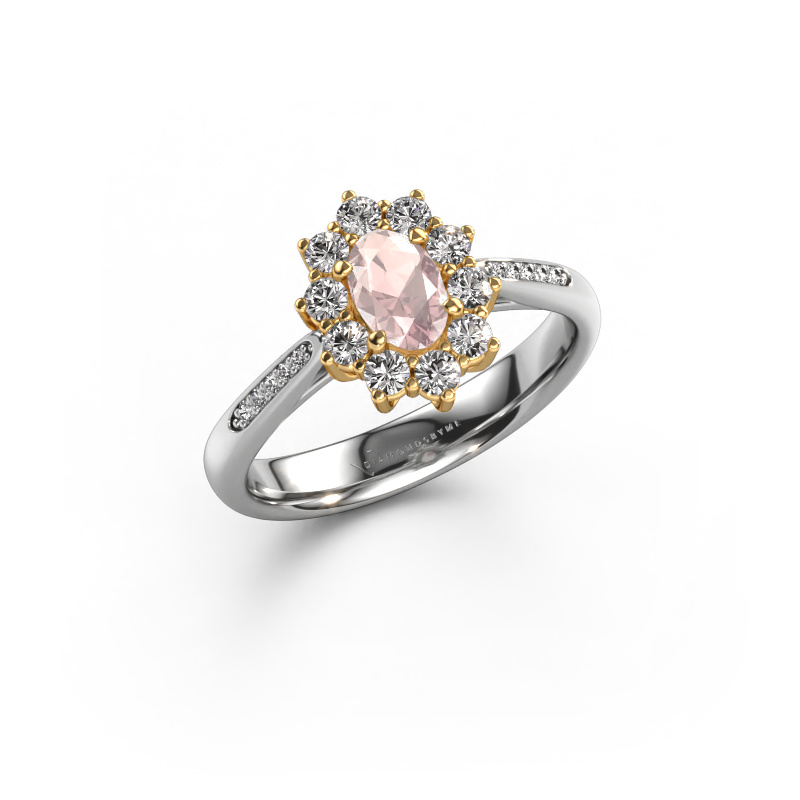 Image of Engagement ring Leesa 2 585 white gold Morganite champagne 6x4 mm