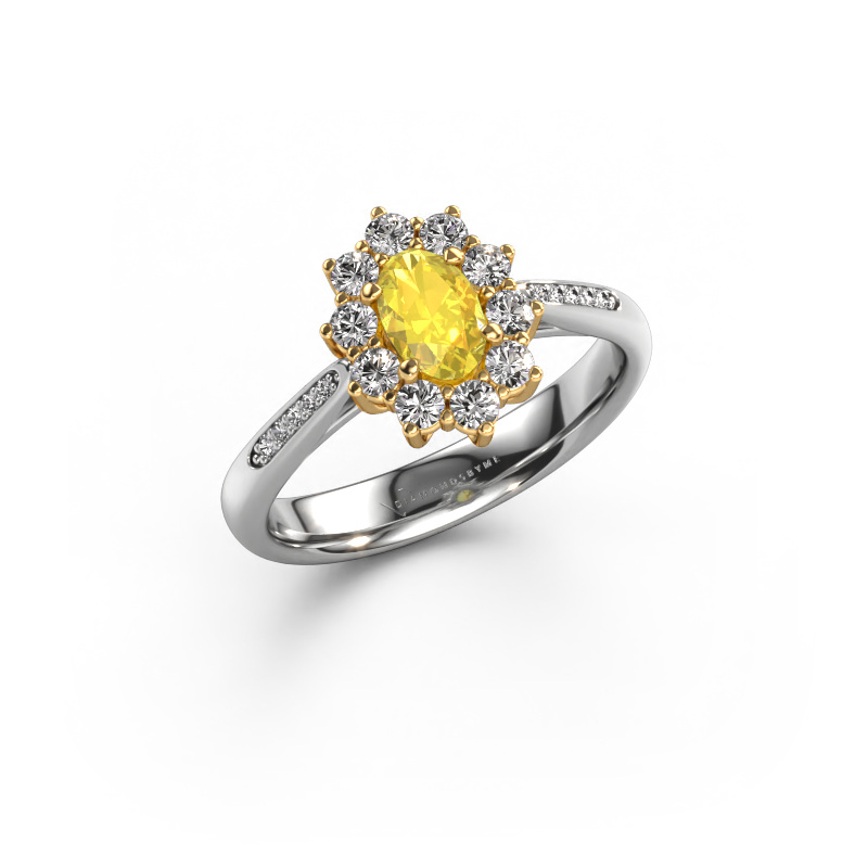 Image of Engagement ring Leesa 2 585 white gold Yellow sapphire 6x4 mm