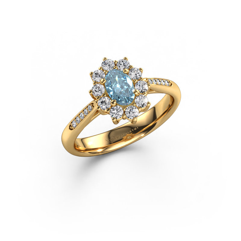 Image of Engagement ring Leesa 2 585 gold Blue lab grown diamond 6x4 mm