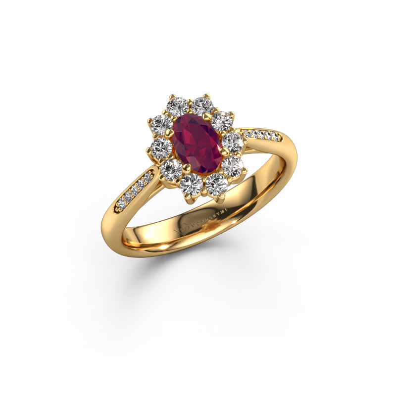 Image of Engagement ring Leesa 2 585 gold Rhodolite 6x4 mm