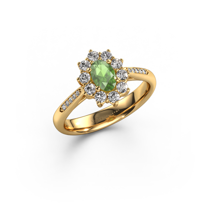 Image of Engagement ring Leesa 2 585 gold Tourmaline green 6x4 mm