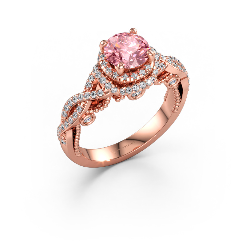 Image of Engagement ring Leora 585 rose gold Pink lab grown diamond 6.5 mm