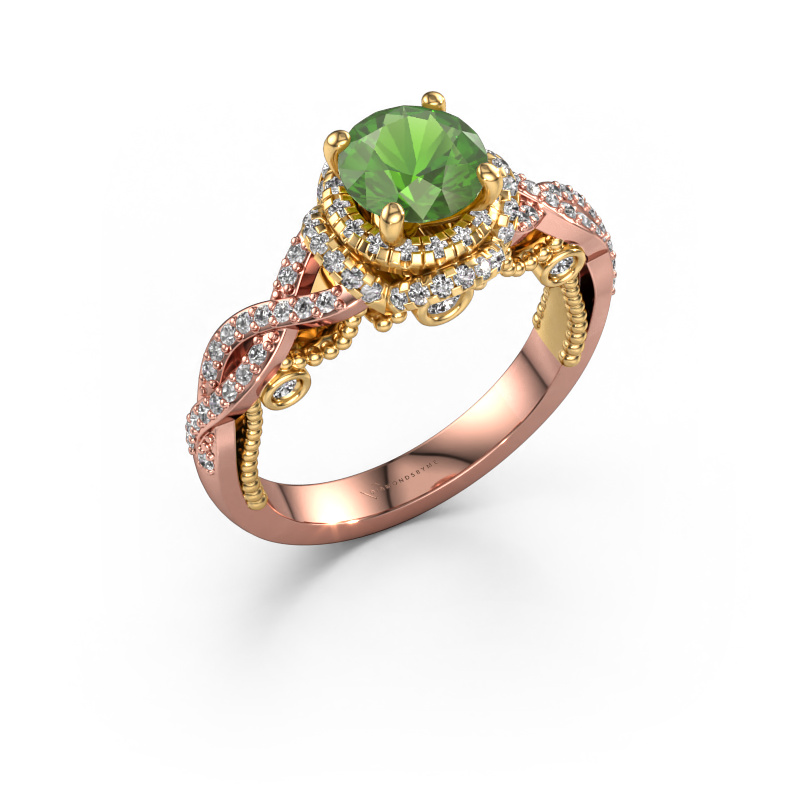 Image de Bague de fiançailles Leora 585 or rose Vert tourmaline 6.5 mm
