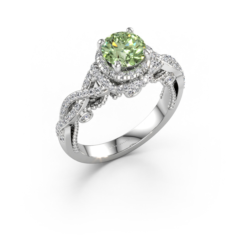 Immagine di Anello di fidanzamento Leora 585 oro bianco Diamante lab grown verde 6.5 mm