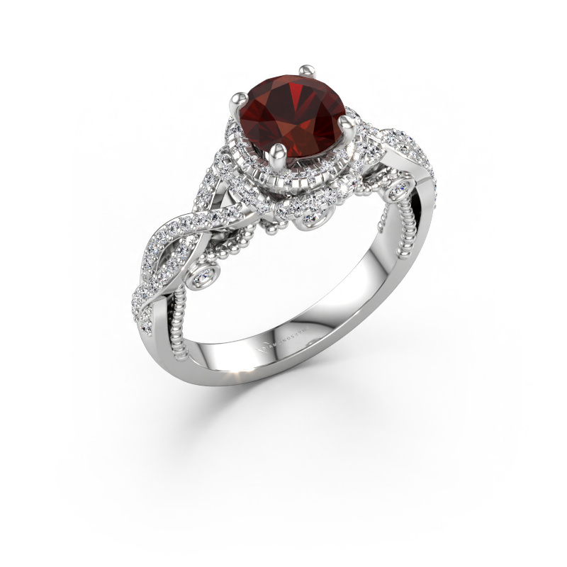 Image of Engagement ring Leora 585 white gold Garnet 6.5 mm