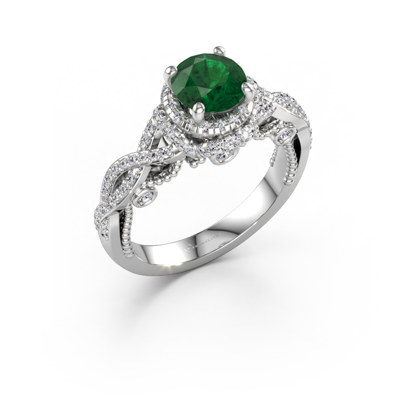 Immagine di Anello di fidanzamento Leora 585 oro bianco Smeraldo 6.5 mm