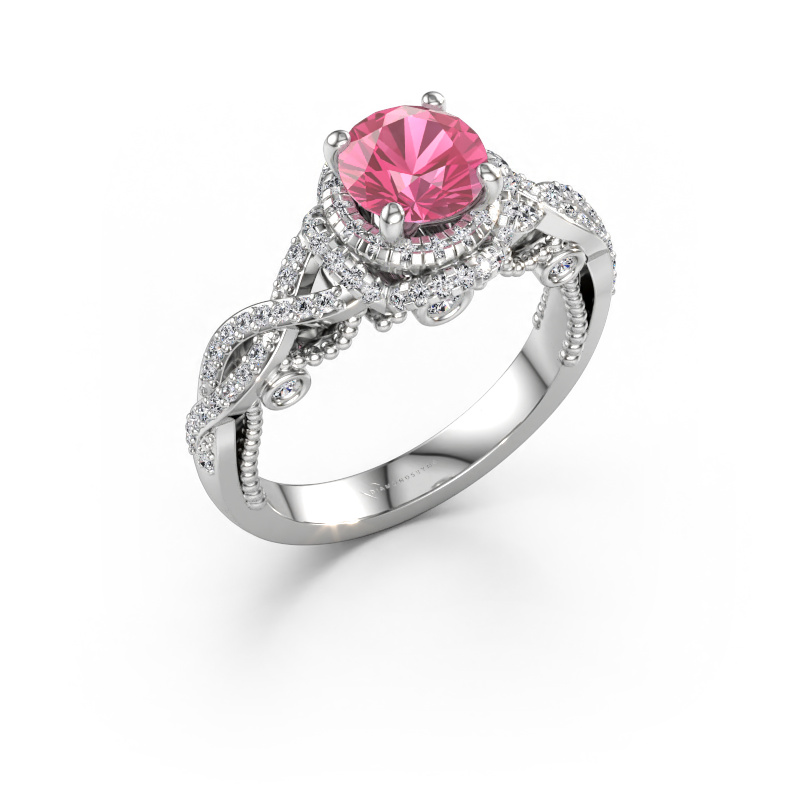 Bild av Förlovningsring Leora 585 vitt guld Rosa safir 6.5 mm