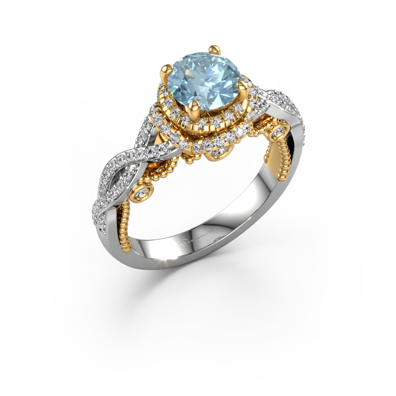 Image of Engagement ring Leora 585 white gold Blue lab grown diamond 6.5 mm