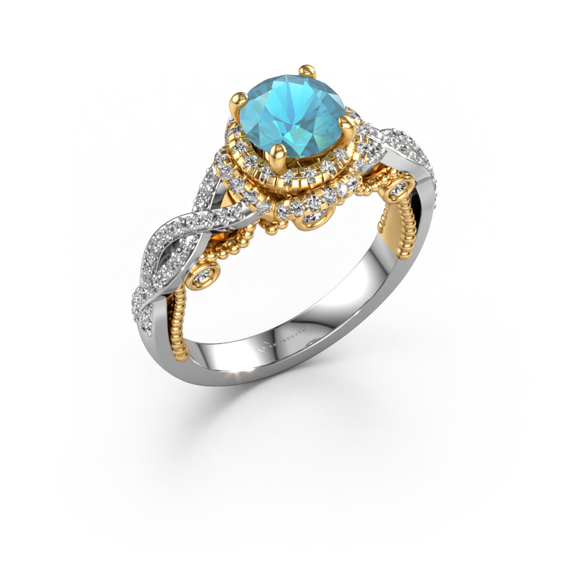 Image of Engagement ring Leora 585 white gold Blue topaz 6.5 mm