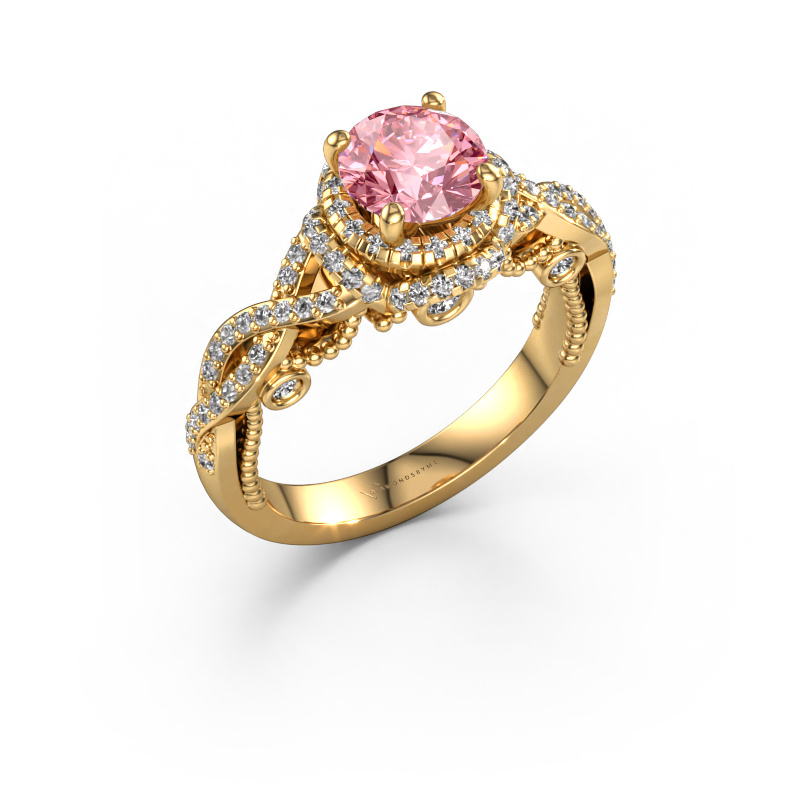 Image of Engagement ring Leora 585 gold Pink lab grown diamond 6.5 mm