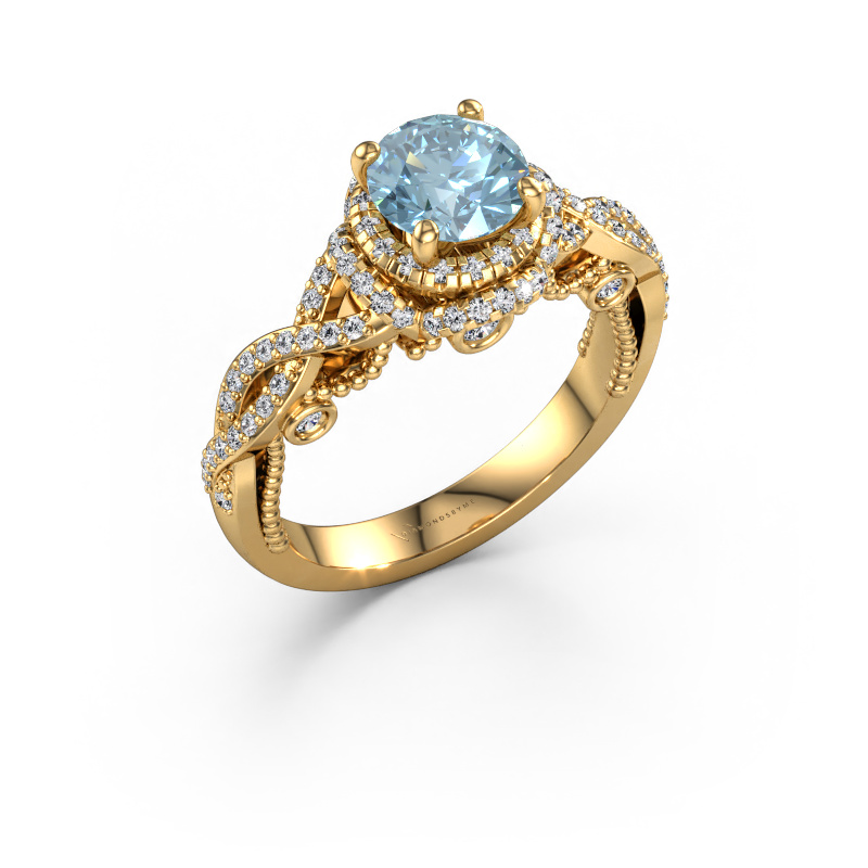 Image of Engagement ring Leora 585 gold Blue lab grown diamond 6.5 mm