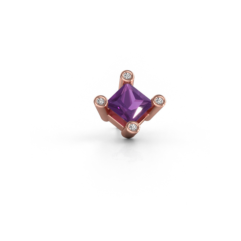 Image of Men's earring Lev SQR 585 rose gold Amethyst 6 mm