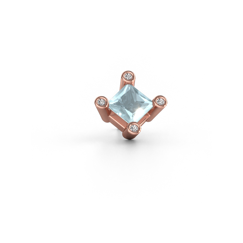 Image of Men's earring Lev SQR 585 rose gold Aquamarine 6 mm
