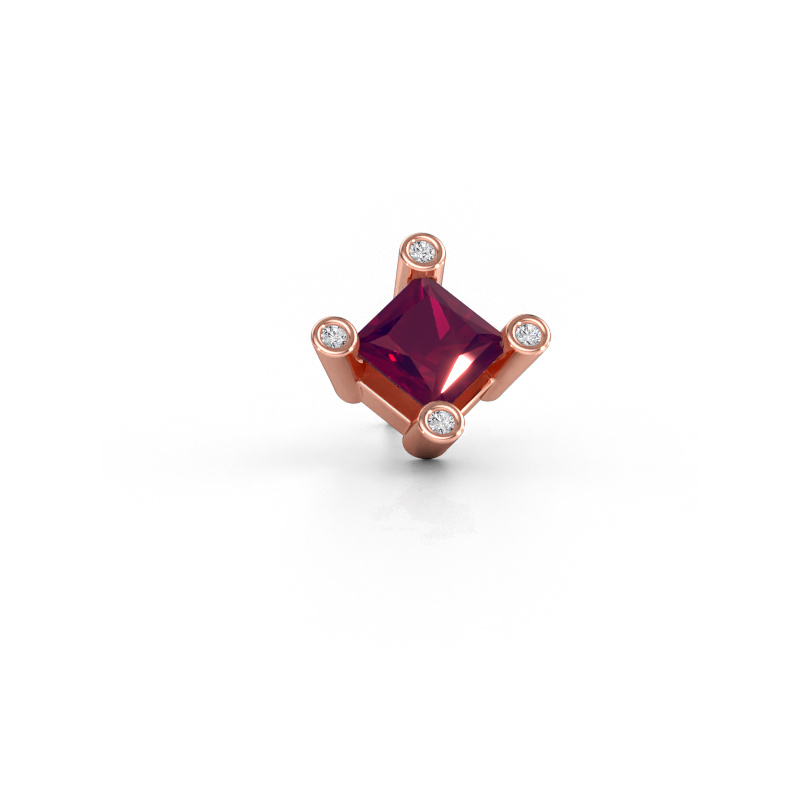 Image of Men's earring Lev SQR 585 rose gold Rhodolite 6 mm