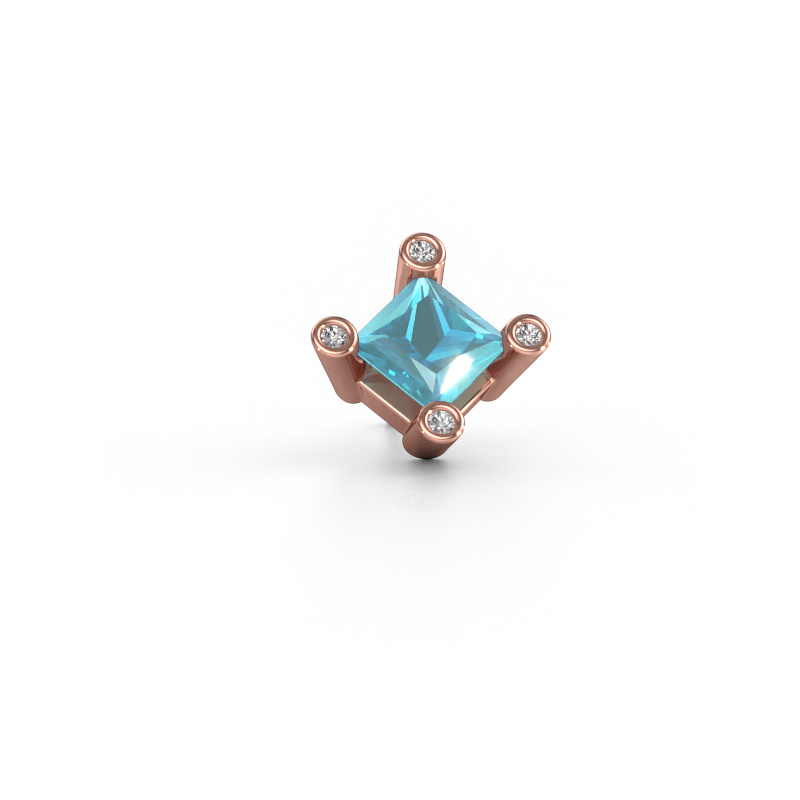 Image of Men's earring Lev SQR 585 rose gold Blue topaz 6 mm