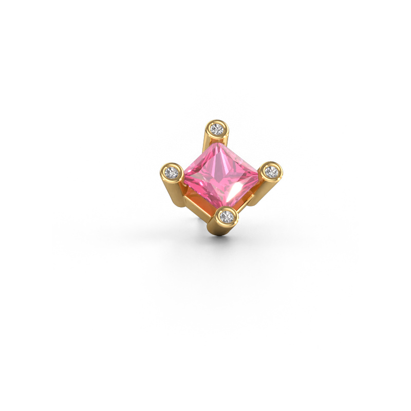 Image of Men's earring Lev SQR 585 gold Pink sapphire 6 mm