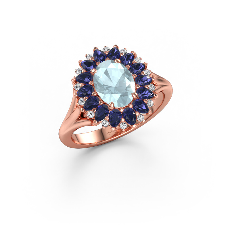 Bild av Förlovningsring Lidia 585 roséguld Akvamarin 8x6 mm