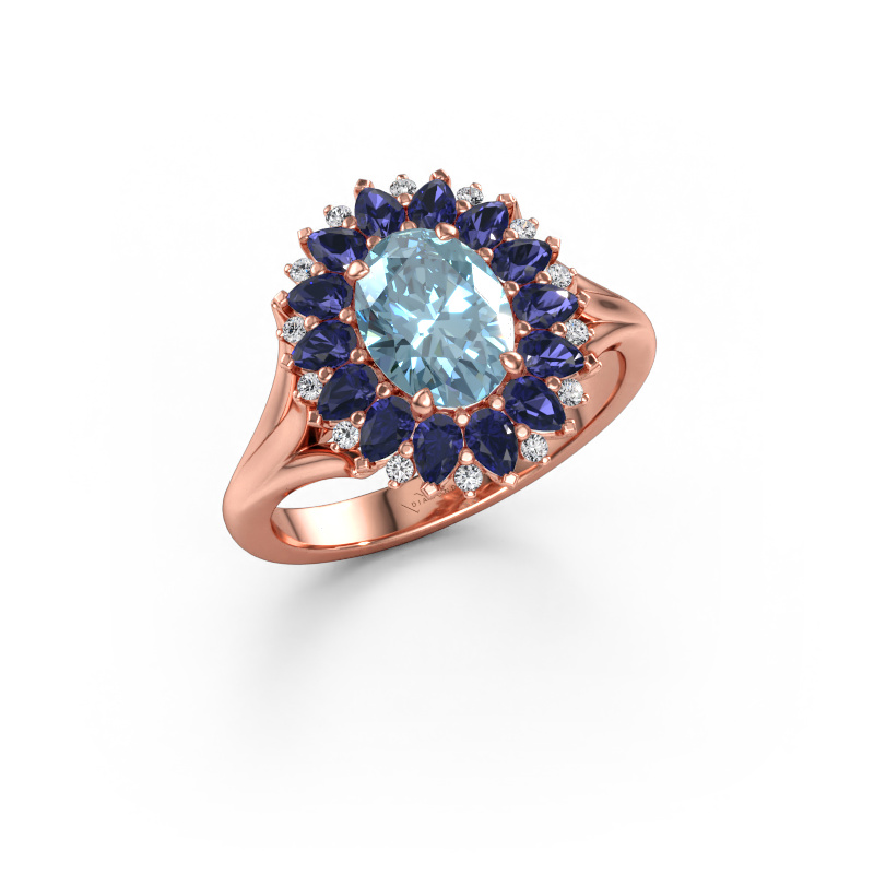 Immagine di Anello di fidanzamento Lidia 585 oro rosa Diamante lab grown blu 8x6 mm
