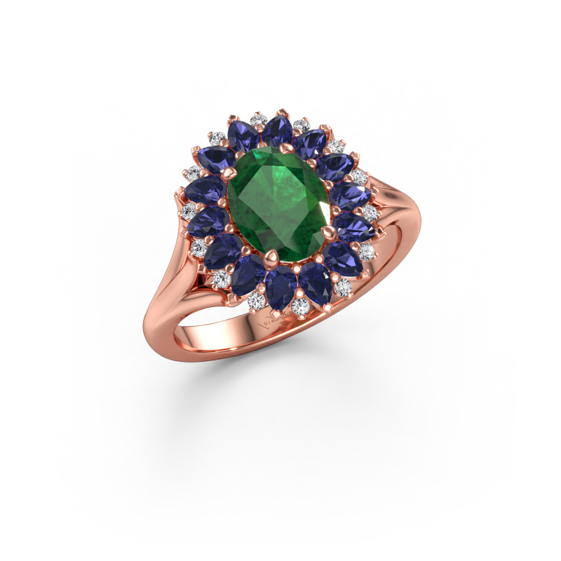 Afbeelding van Verlovingsring Lidia 585 rosé goud Smaragd 8x6 mm