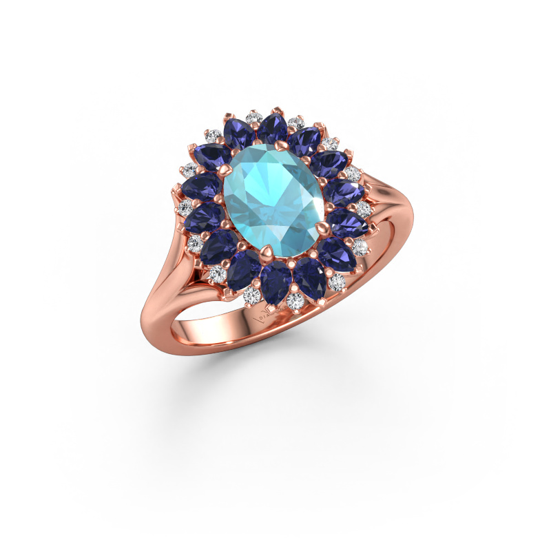 Bild av Förlovningsring Lidia 585 roséguld Blå topas 8x6 mm
