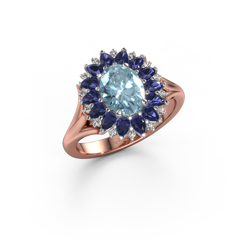 Bild von Verlobungsring Lidia 585 Roségold Blauer Labordiamant 8x6 mm