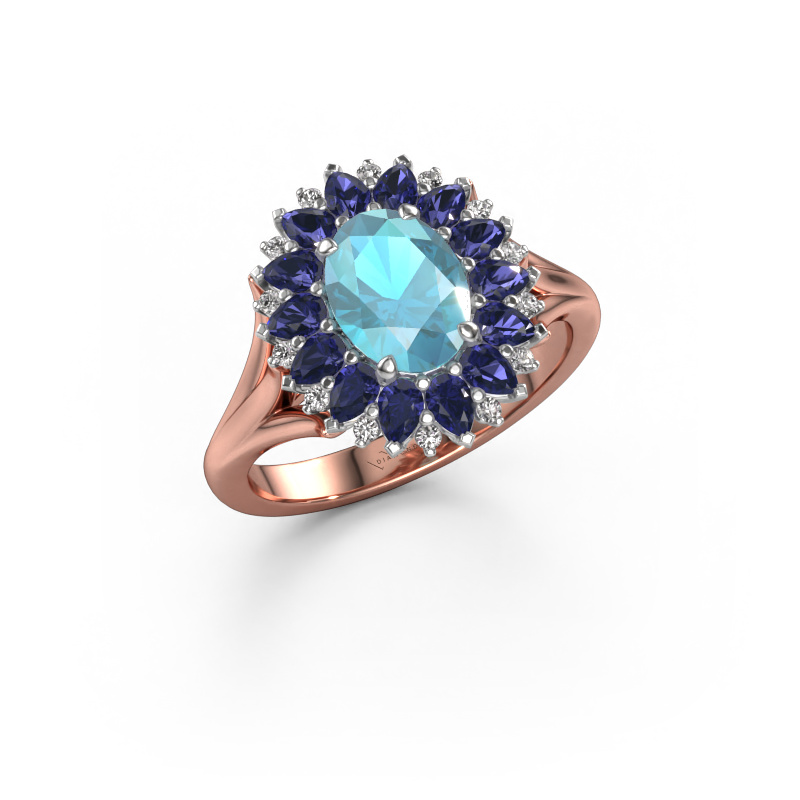 Bild von Verlobungsring Lidia 585 Roségold Blau Topas 8x6 mm