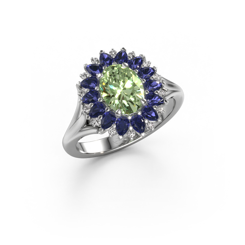Image of Engagement ring Lidia 585 white gold Green lab grown diamond 8x6 mm