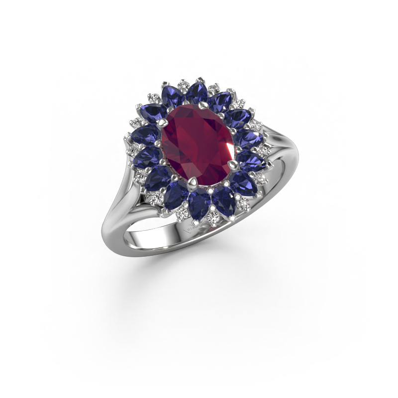 Image de Bague de fiançailles Lidia 585 or blanc Rhodolite 8x6 mm