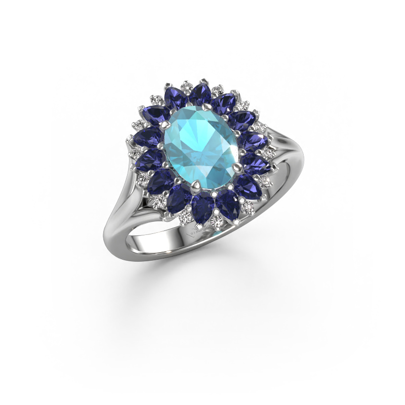 Bild von Verlobungsring Lidia 950 Platin Blau Topas 8x6 mm