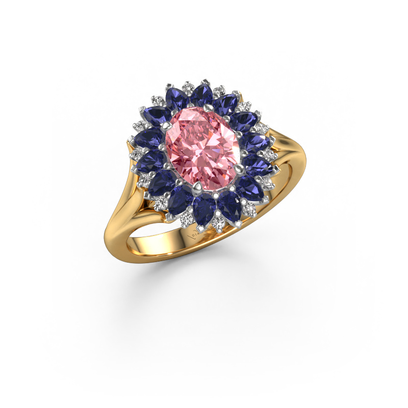 Image of Engagement ring Lidia 585 gold Pink lab grown diamond 8x6 mm