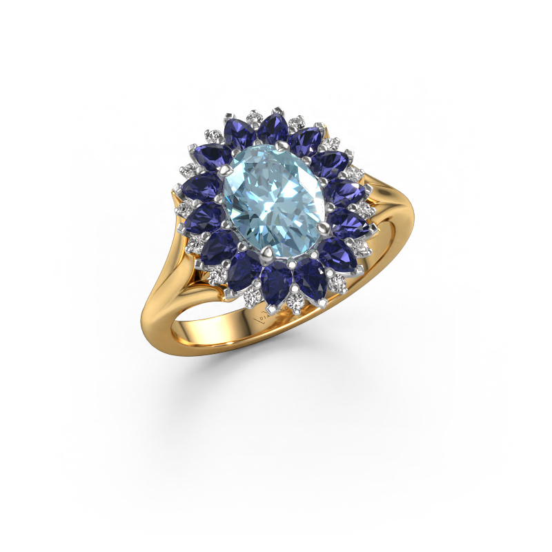Afbeelding van Verlovingsring Lidia 585 goud Blauwe lab grown diamant 8x6 mm