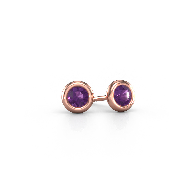 Image of Stud earrings Lieke RND 585 rose gold Amethyst 4 mm