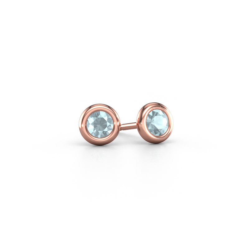 Image of Stud earrings Lieke RND 585 rose gold Aquamarine 4 mm