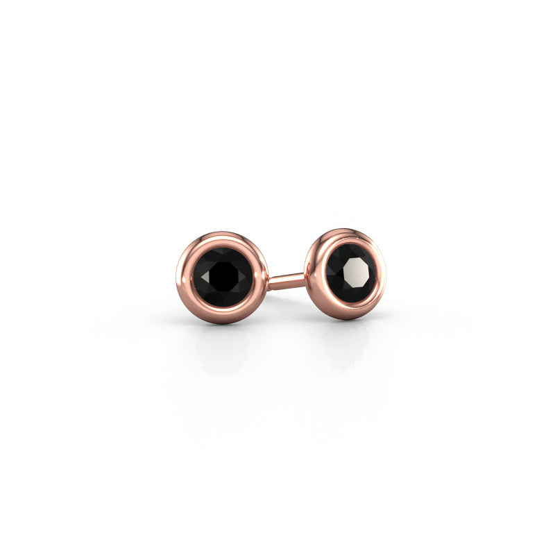 Image of Stud earrings Lieke RND 585 rose gold Black diamond 0.60 crt