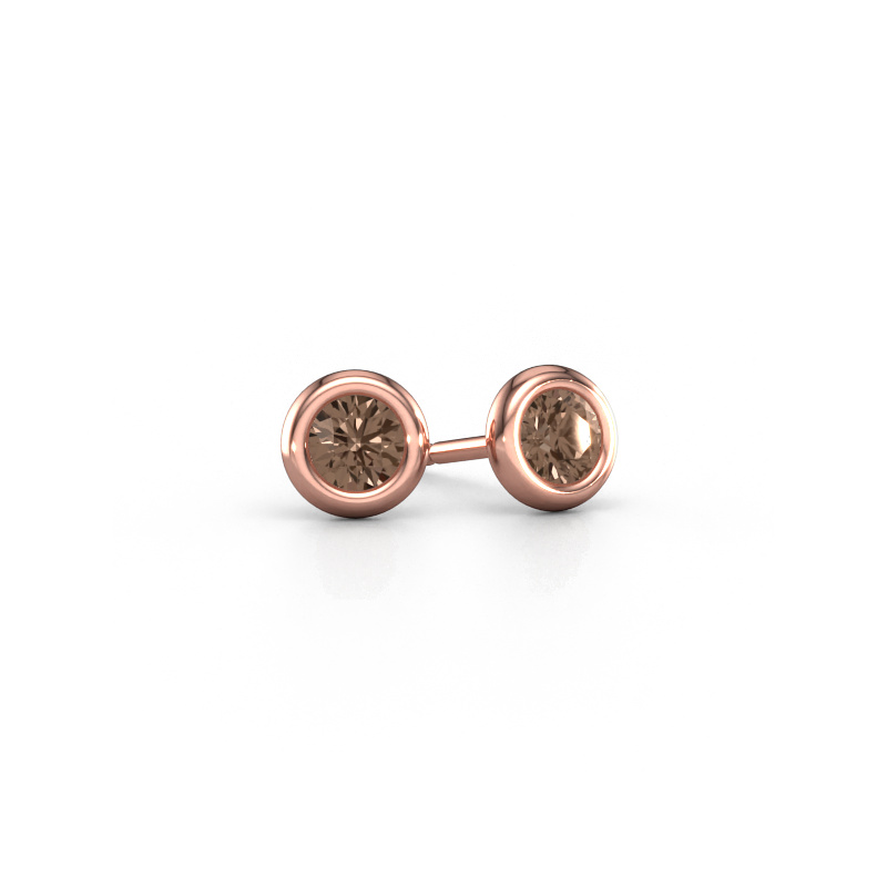 Image of Stud earrings Lieke RND 585 rose gold Brown diamond 0.50 crt
