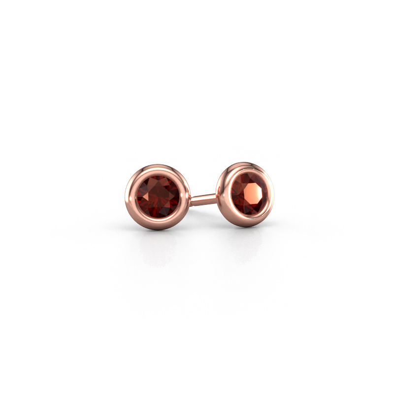 Image of Stud earrings Lieke RND 585 rose gold Garnet 4 mm