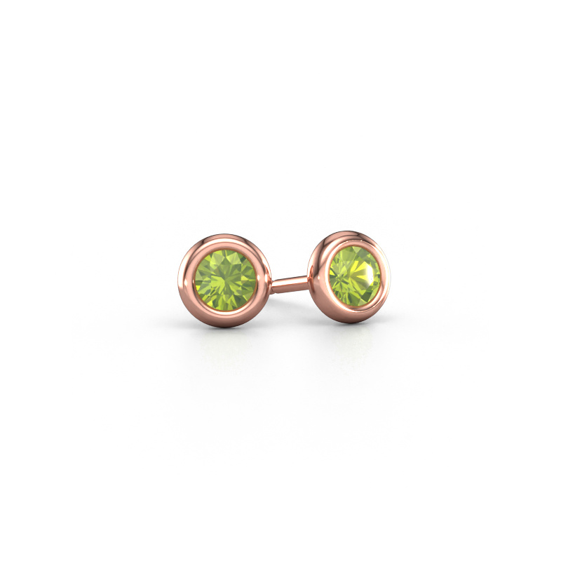 Image of Stud earrings Lieke RND 585 rose gold Peridot 4 mm