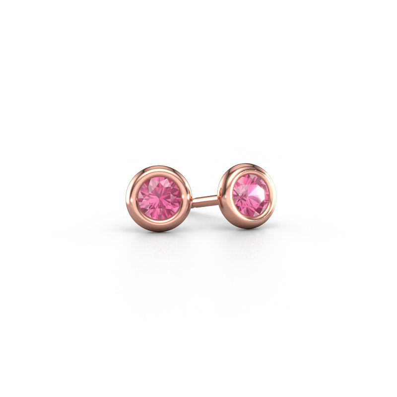 Image of Stud earrings Lieke RND 585 rose gold Pink sapphire 4 mm