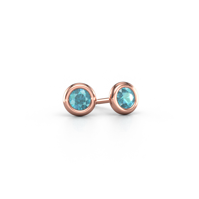 Image of Stud earrings Lieke RND 585 rose gold Blue topaz 4 mm