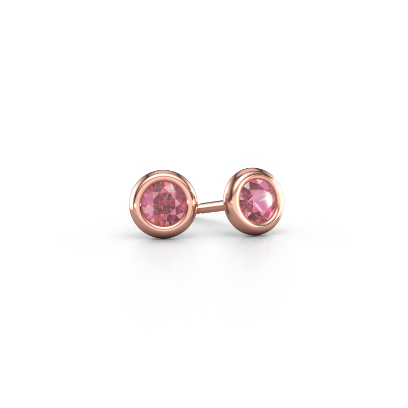 Image of Stud earrings Lieke RND 585 rose gold Tourmaline pink 4 mm